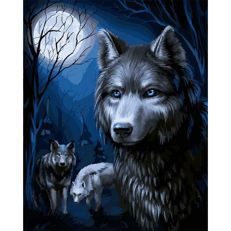 

Diy Frame Animal Three Wolves Pictures By Numbers Oil Painting On Canvas Handmade Wall Pictures For Living Room