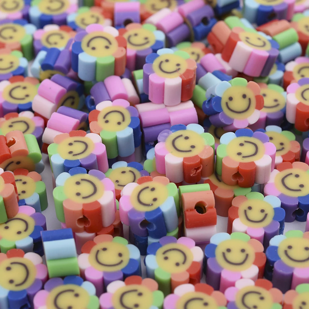 30/50/100pcs10mm Clay Spacer Beads Round Flat Smiley Beads Polymer Clay Beads For Jewelry Making DIY Handmade Accessories