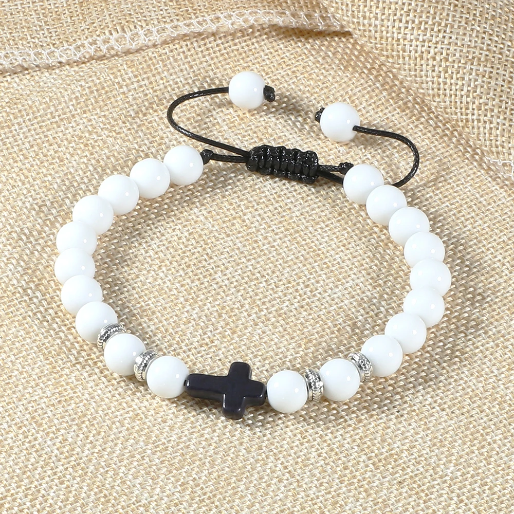 Pulsera de cuentas de madera con piedra Natural hecha a mano para hombre y mujer, brazalete trenzado de Jesús, Jesús, oración, Yoga, joyería, regalo para pareja