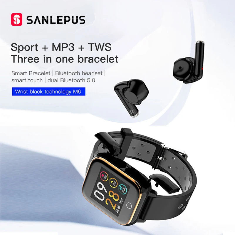 2020 SANLEPUS умные часы с беспроводными наушниками MP3 Фитнес браслет для мужчин и
