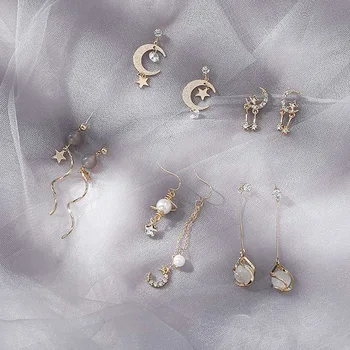 

Korean Simple Temperament Starry Series Rhinestones Tars Moon Dangle Earrings for Women Girl Fashion Jewelry Accessories