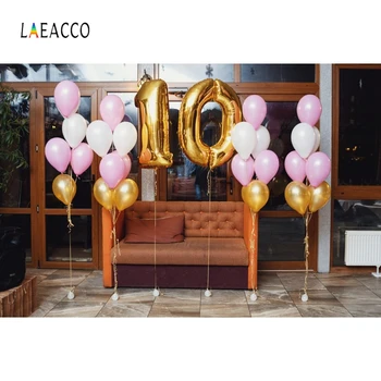 

Laeacco 10th Birthday Photography Backdrops Balloons Armchair Sofa Photo Backgrounds Baby Portrait Photocall For Photo Studio