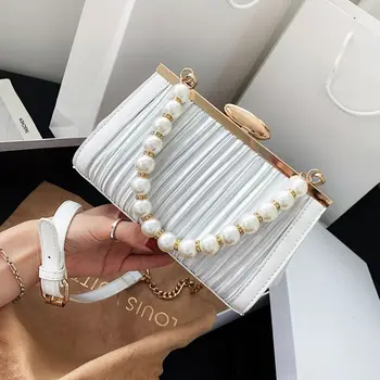 

Bag Female Summer 2020 New Style Sweet Pearl Handbag Versitile Fashion Elegant Pleated Jaws Crossbody Bag