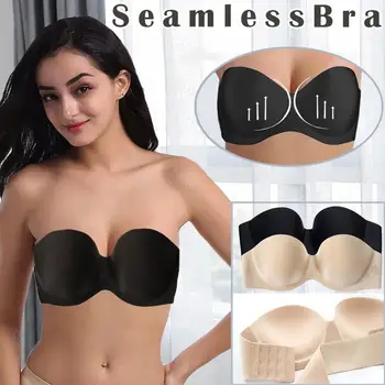 

Women Self Adhesive Strapless Bandage Blackless Solid Bra Stick Gel Silicone Push Up women's underwear Invisible Bra #4
