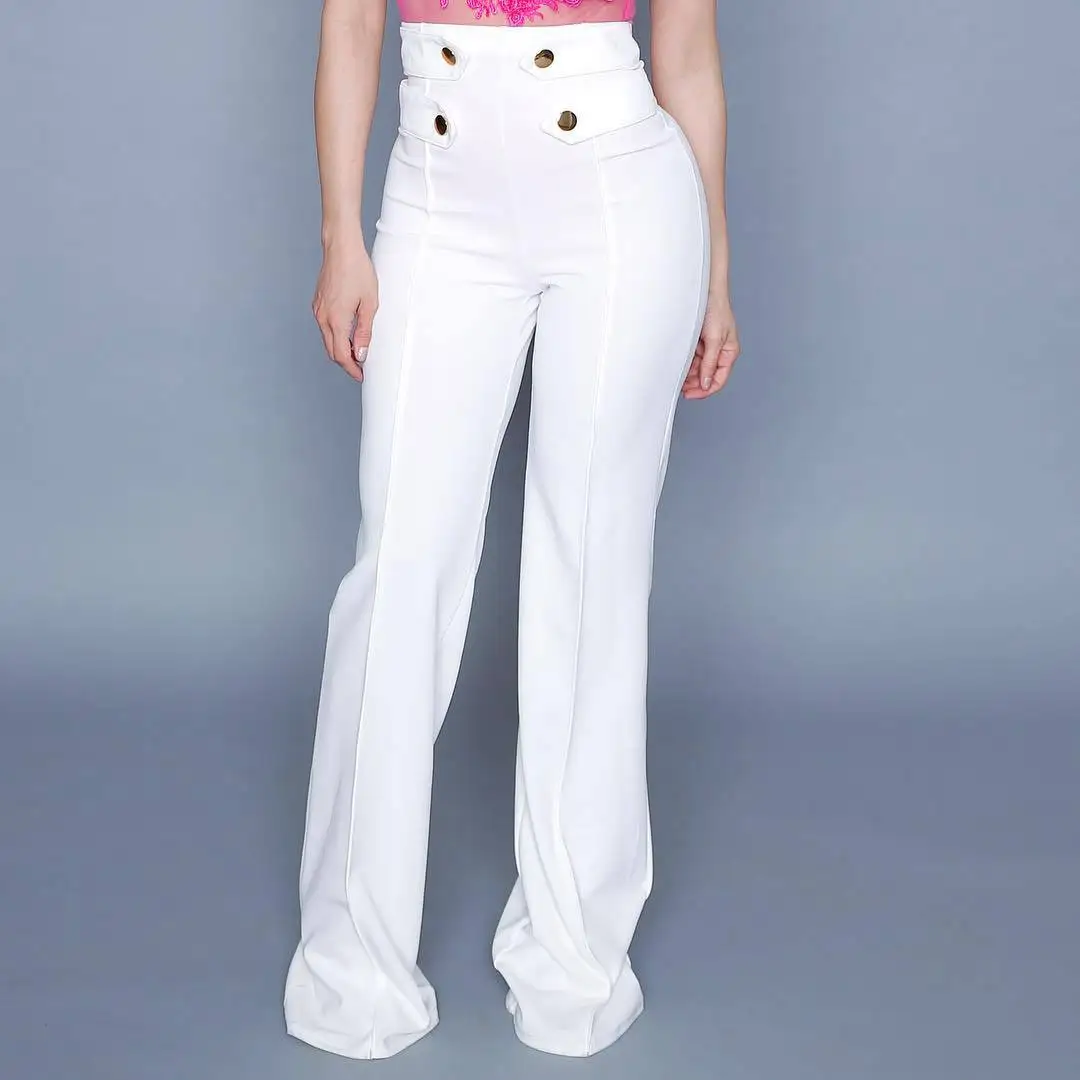 

Fashion Wide Leg Pants Female 2019 Spring Autumn Office Ladies Pants Women Casual Buttons Solid Trousers Plus Size