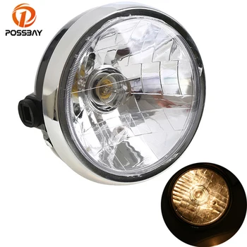 

POSSBAY Universal Motorcycle Headlight Halogen Bulb Motocicleta Cafe Racer Front Lights for Harley 883 Bobber Chopper Honda dio