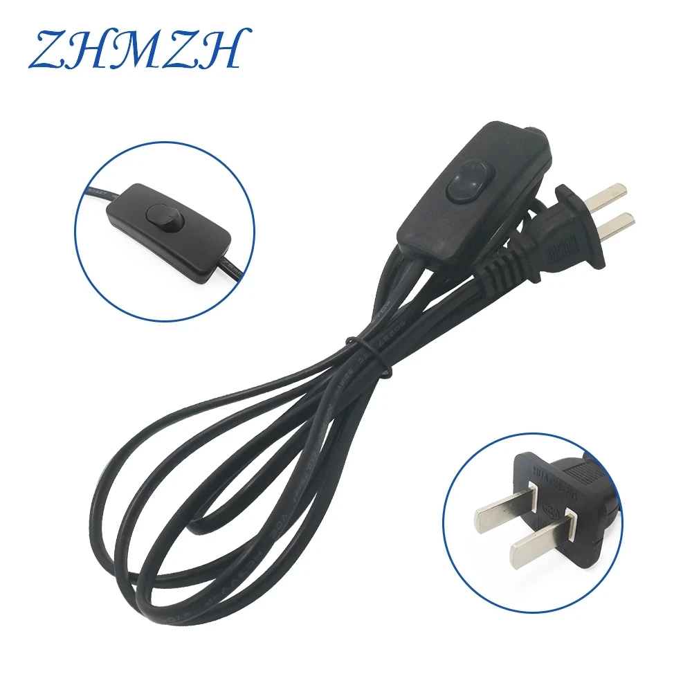 AC Power Cord with On-Off Switch and EU Plug - 1.8m Black/White Extension Cable