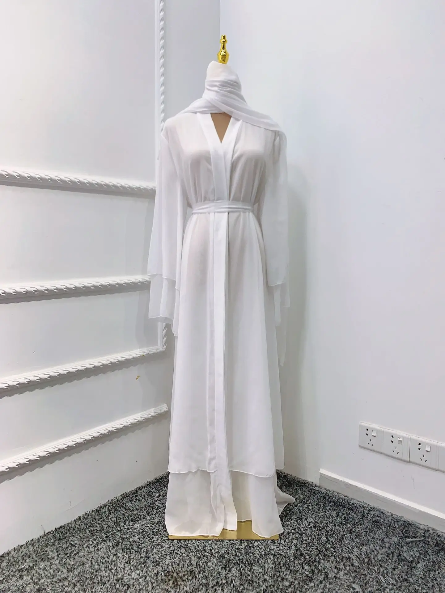Abaya – Kimono Double couche pour femmes, Cardigan musulman, dubaï, Kaftan, robes décontractées, vêtements islamiques, F2664