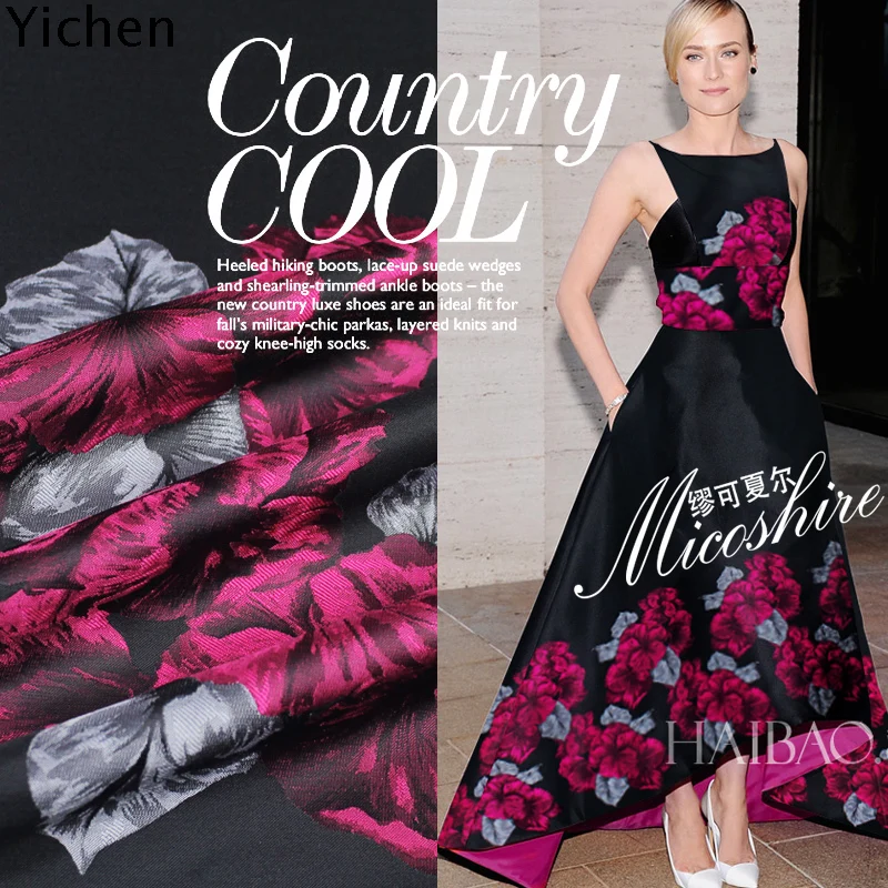 Розовый цветок черный дизайнерский жаккардовый ткань последняя мода подкладка ткань