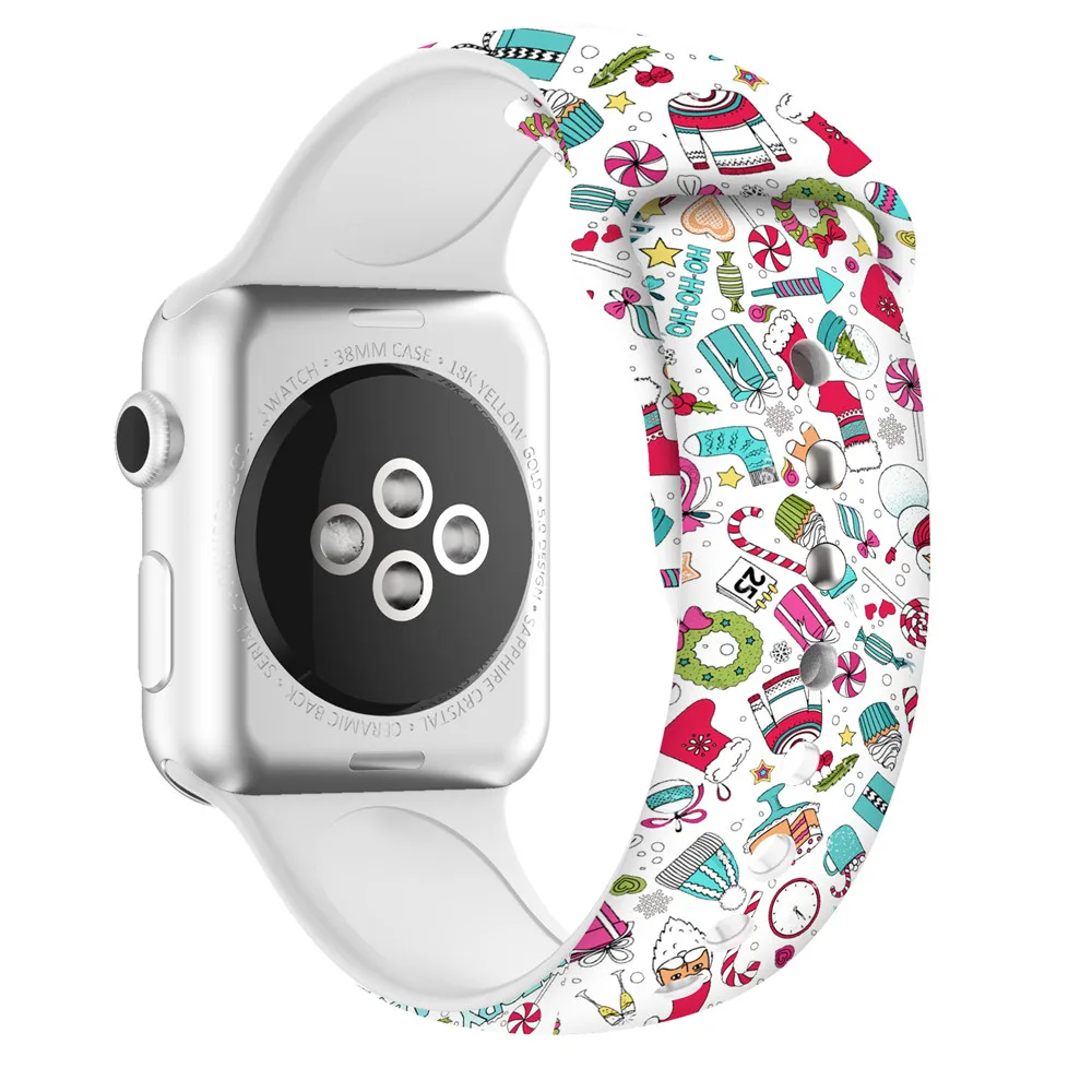 E Ремешок для часов Apple Watch Band 5 4 44 мм 40 мм Рождественский подарок из силикона с цветочным принтом умный ремешок для часов iWatch 3 2 38 мм 40 мм - Цвет: E