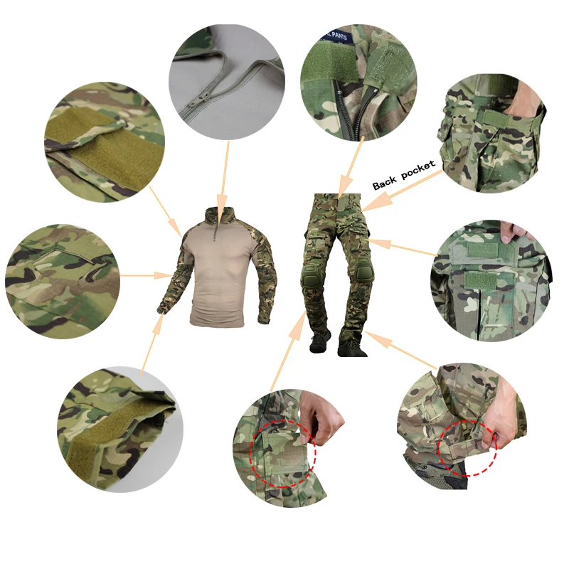Zuoxiangru тактическая камуфляжная военная форма, костюм для мужчин, армейская одежда США, рубашка в армейском стиле+ брюки карго наколенники