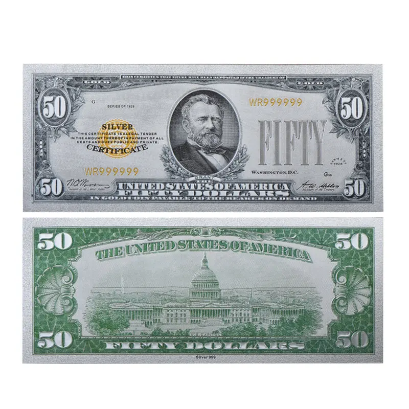 WR красочные серебряные банкноты США Трамп Поддельные Банкноты долларов копия денег банкноты бумага сбор денег для подарков на день рождения - Цвет: USD 50 1928 Year