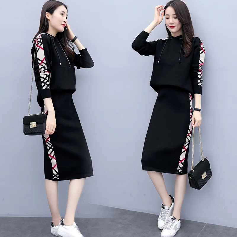 

Photo Shoot 2019 Autumn New Style Korean-style Slim Fit Slimming Debutante Sheath Knitted Casual Fashion Set