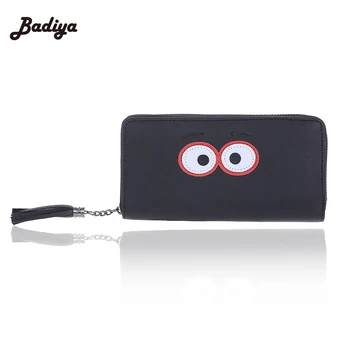 

Zipper Coin Purse Women's Wallets Cartoon Cute Eyes Design Pu Leather Credit Card Holders Lady Long Clutch Wallet Fashion Tassel