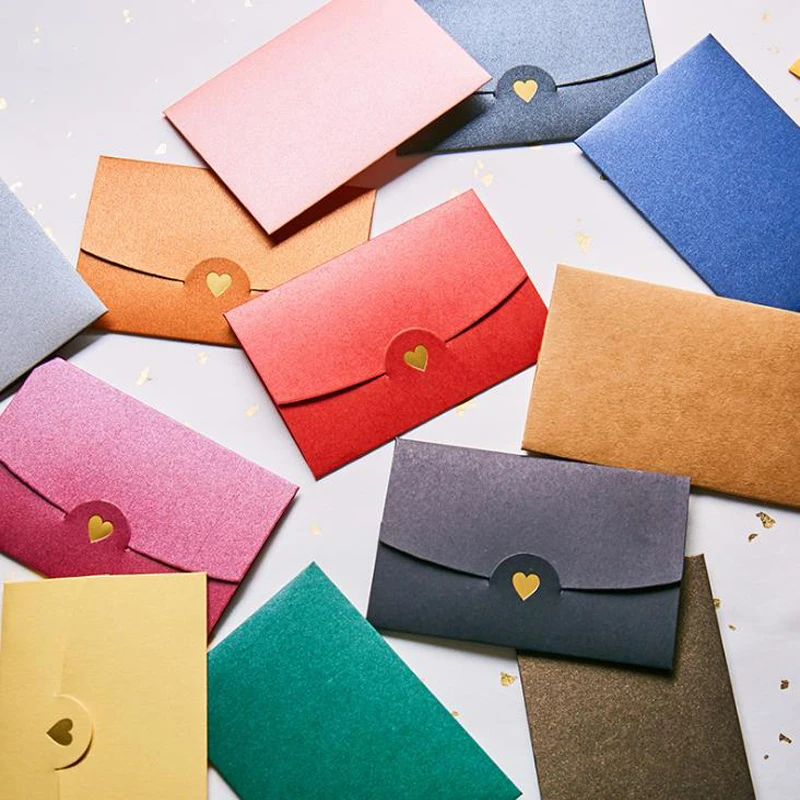

10 Pcs/set Cute Vintage Gilding Love Heart Colored Pearl Blank Mini Paper Envelopes Wedding Invitation Envelope Gifts Stationery