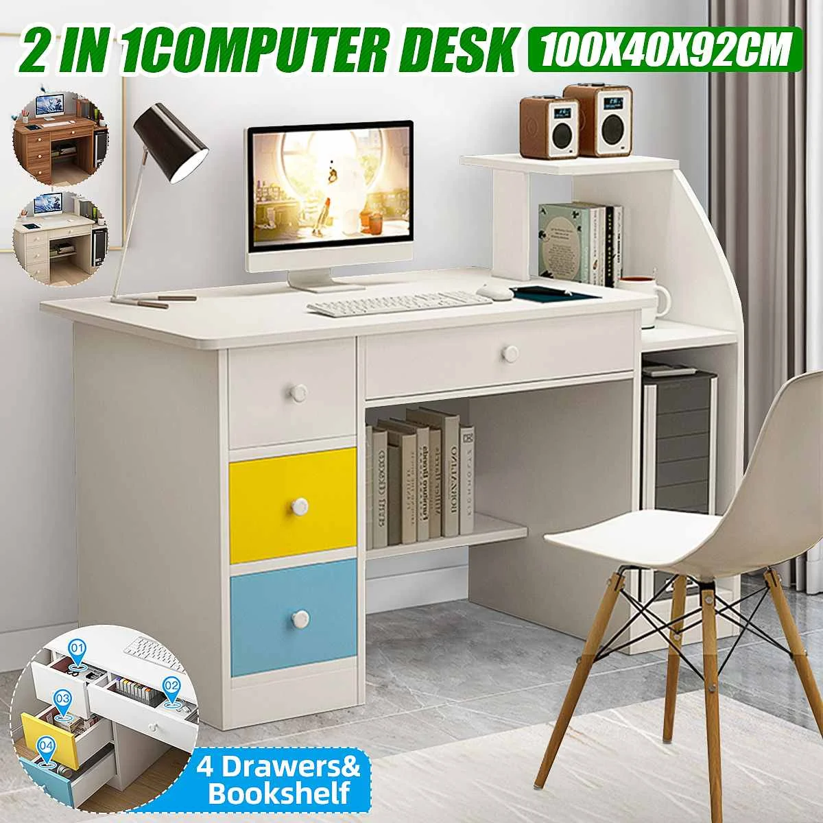 39inch Computer Desk Laptop Desk Writing Table Study Desk with Drawers  Shelves Office Furniture PC Laptop Workstation Home - AliExpress Đồ Nội Thất