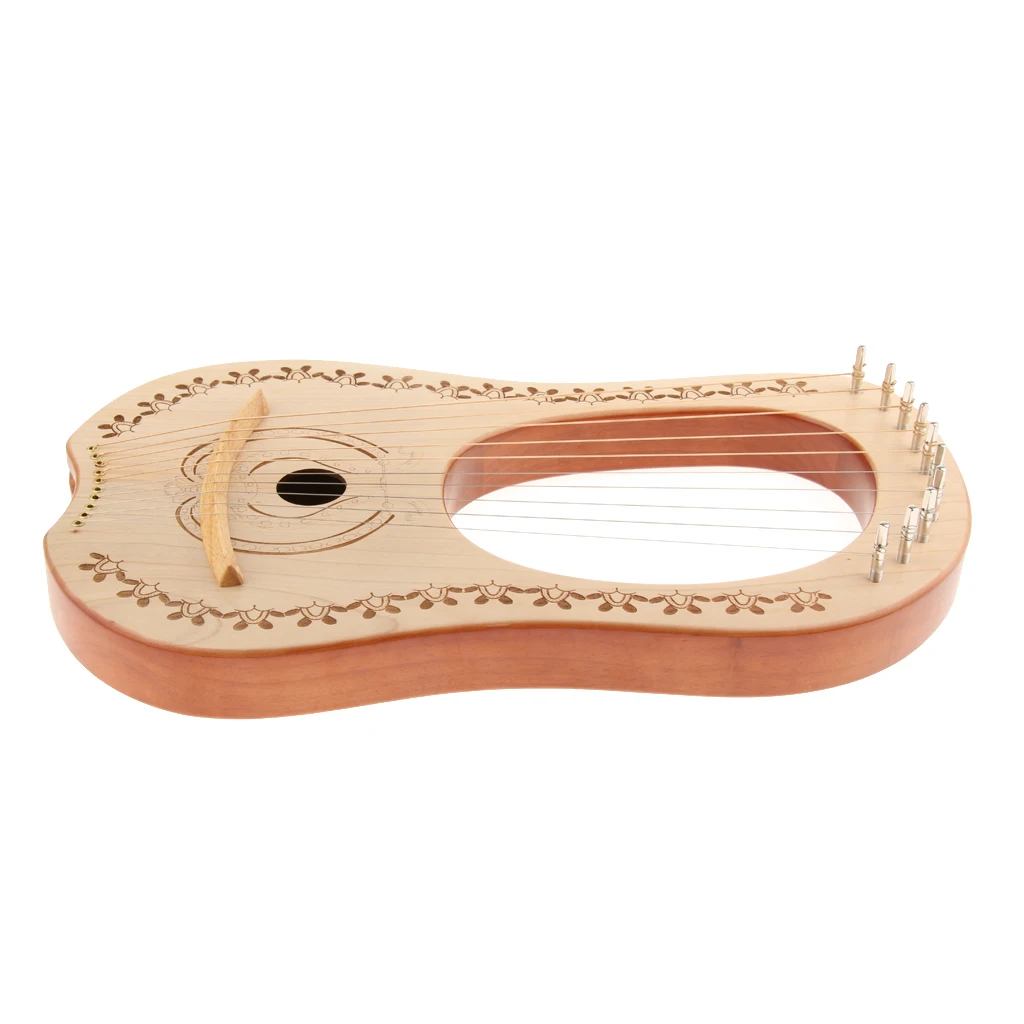 Lyre Harp 10 Metal Strings Instrument Mahogany Wood for Beginner Music Lover
