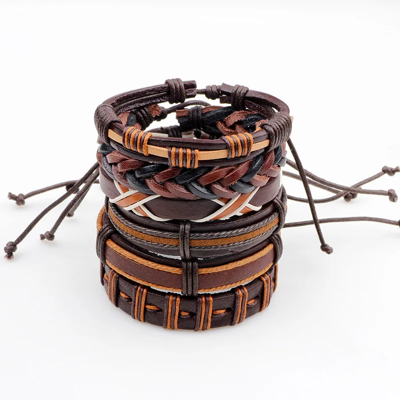 10 Styles Trendy Vintage Multilayer Handmade Leather Bracelets Leaf Anchor Aircraft Wood Beads Bracelets & Bangle Wholesale