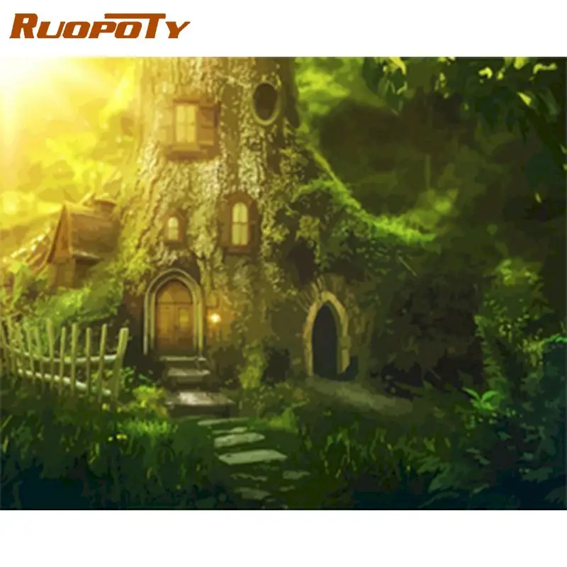 

RUOPOTY Frame DIY Painting By Numbers Green Forest Coloring By Numbers Wall Art Picture Acrylic Paint By Numbers