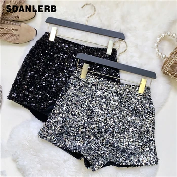

2020 Spring Boots Shorts Woman Heavy Industry Sequined Shorts Women's Sliver Shirts Female