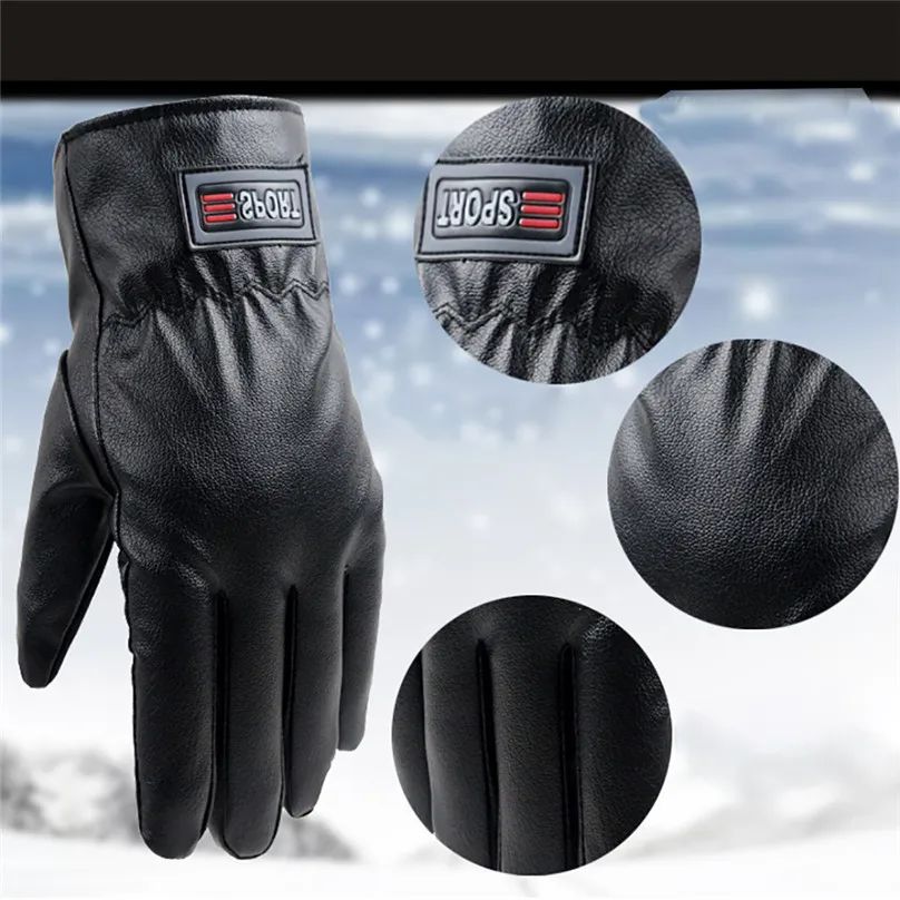 Зимние мужские кожаные перчатки мужские теплые мягкие черные швейные дизайнерские мужские варежки имитация guanti invernali sport handschoenen J6