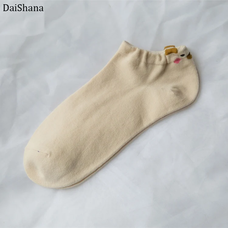 В Корейском стиле Harajuku носки с милыми животными хлопковые носки Femmale кота и собаки, в стиле кавайи; короткие носки тапочки для Для женщин Повседневное мягкие забавная лодка носки - Цвет: Khaki