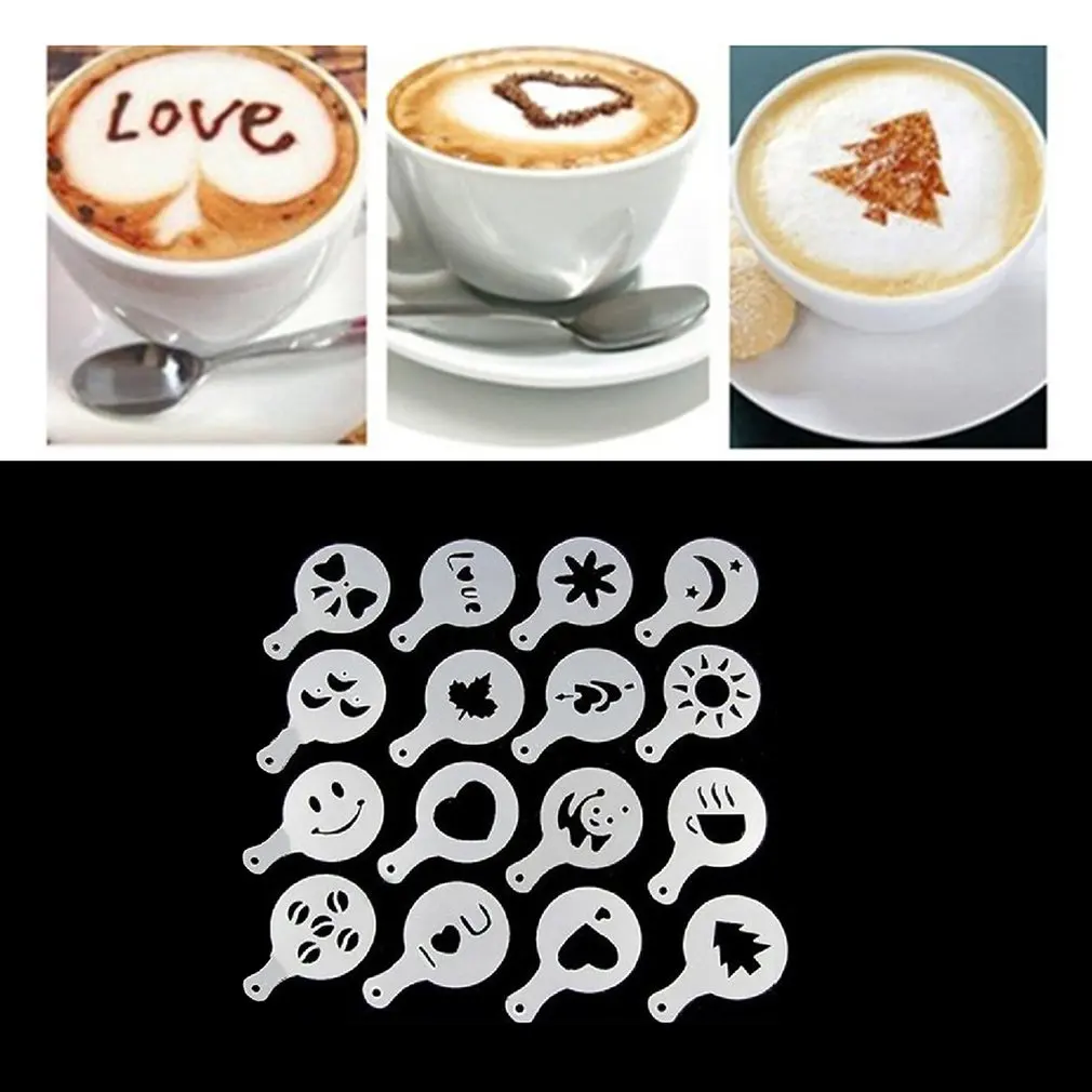 Пластиковая форма для цветов, необычная модель для печати кофе, шаблон для спрея кофе и молока, 16 штук