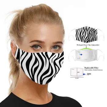 

PM2.5 Mouth Mask Black White Zebra Leopard Print Women Men Dust Masks Reusable Dust-Proof Prevent Health Kids Face Mask 2Filters