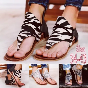 

SLHJC Women Summer Sandals Flat Heel Thong Sandals Plus Size Back Zip Closure Female 2020 Newest For Holiday Weekends Shoes