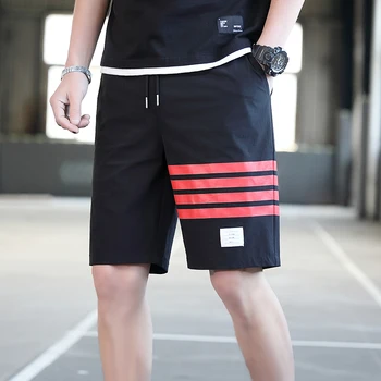 

OLOME Striped Design Mens Solid Color Casual Shorts Elastic Wasit Loose Workout Short Pants for Men Knee Length Beach Shorts
