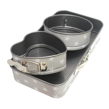 

3Pc Non Stick Spring Form Round Cake Baking Bake Tin Tray Pan Bakeware Carbon Steel Cake Pan-Removable gray