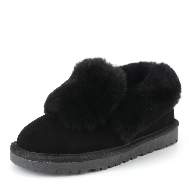Модные женские зимние ботинки; ботильоны из натуральной овечьей кожи; натуральный мех; теплая шерстяная Повседневная обувь; женские зимние ботинки - Цвет: Black