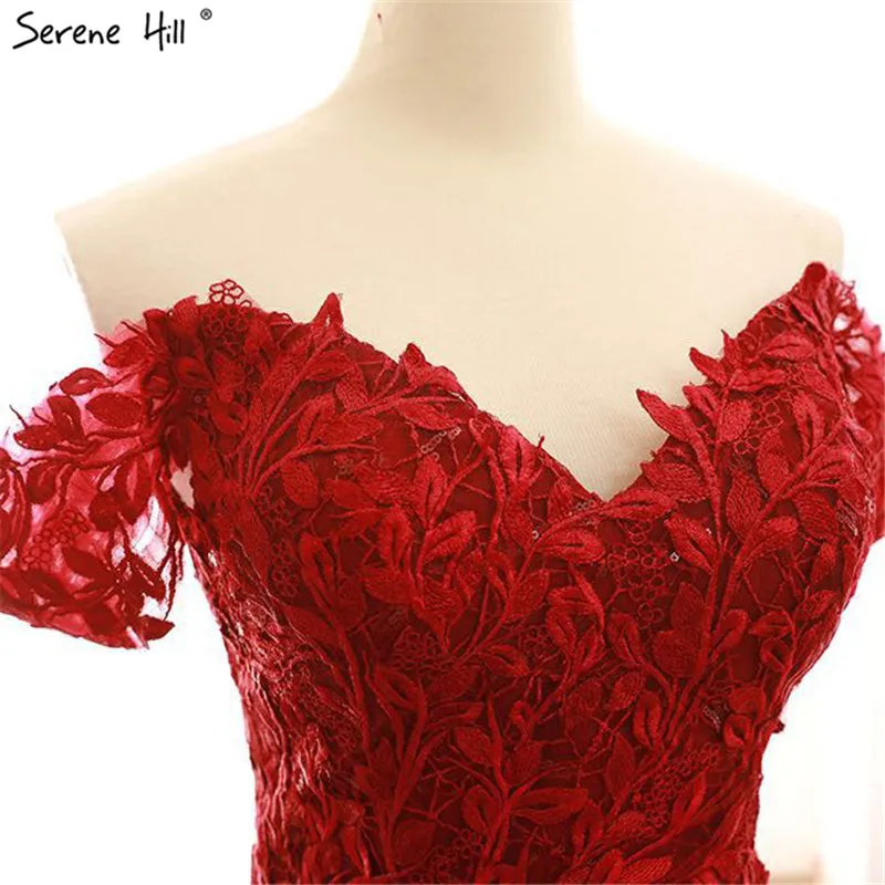 Serene Hill Dubai Designer Red Strapless Sexy Wedding Dress Fashion Vintage Appliques Sequins Lastest Bridal Gown C66601