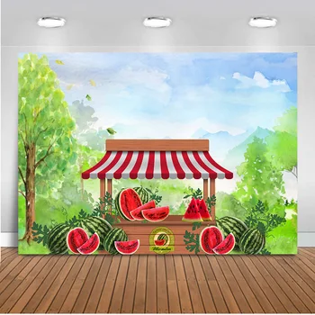 

Summer Watermelon Farmer's Market Photography Backdrop Children Birthday Background for Photo Studio Painting Green Forest