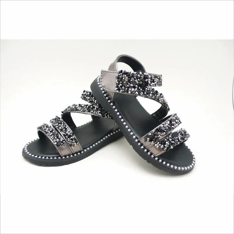 

2018 New Style Summer Korean-style Children Rhinestone Sequin Sandals Girls Baby Velcro Sandals