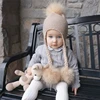 Knitted Baby Hat with Three Real Fur Pompom Children Beanie Boy Girl Natural Raccoon Fur Ball Kids Cap Cute Real Fur Pom Pom Hat ► Photo 3/6