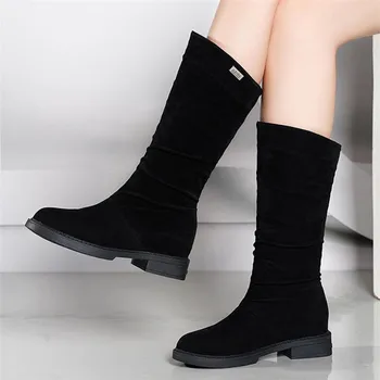 

Winter Fur Half Boots Women Flock Mid Calf Bootee Woman Black Square Heel Shoes 2019 Female Fashion Thin Leg Boots 35-40