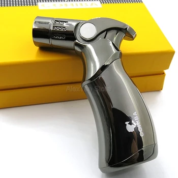 

COHIBA Brand Metal Gun Design Lighters 4 Torch Jet Flame Windproof Cigarette Cigar Lighter Pocket Portable With Gift Box