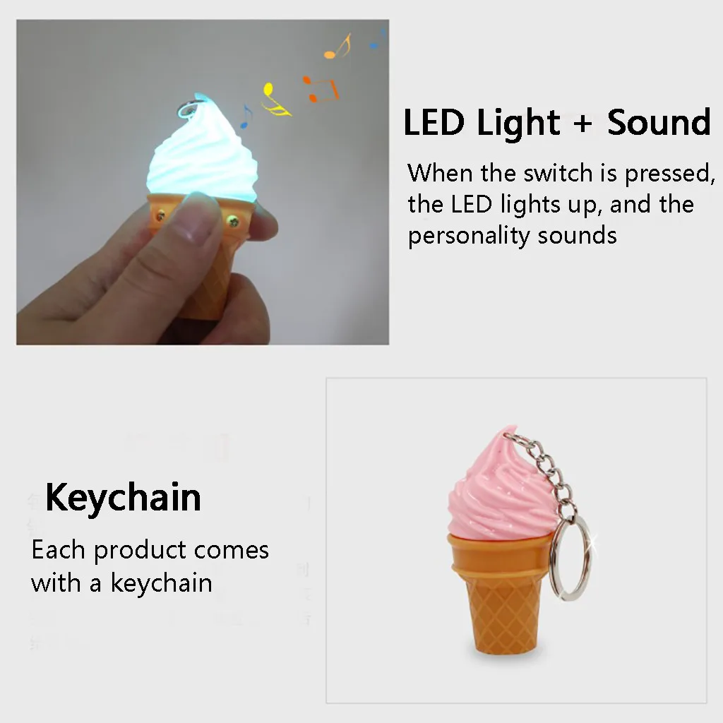 Подвеска на телефон в форме мороженного светодиодного и звукового света лампа фонарик брелок для ключей детский подарок Обучающие игрушки цепочка для брелоков игрушки Детский подарок