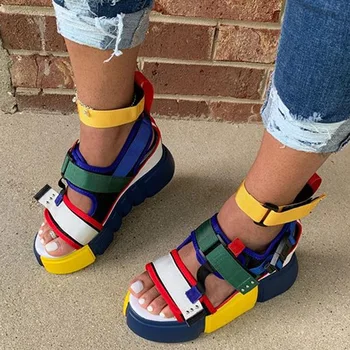 

Summer Sandals Platform Open Toe Color Block Wedges Sandals Women 2020 Fashion Outdoor Beach Casual Shoes New Arrival Plus Size