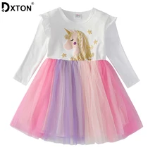 DXTON/Детское платье принцессы для девочек; детское платье с единорогом; Fille Robe; праздничная одежда с юбкой-пачкой; Радужное Сетчатое платье для девочек с героями мультфильмов; Vestidos