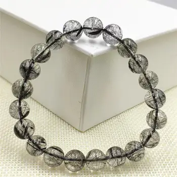 

Natural Black Rutilated Quartz Clear Round Beads Bracelet 9mm Women Men Fashion Best Stone Wealthy Stone AAAAA