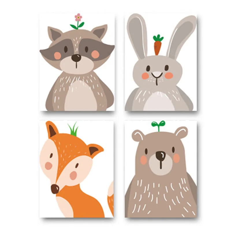 

Northern European-Style Modern Decorative Picture CHILDREN'S Room Cartoon Animal Cute Pet Rabbit Bear Fox Living Room Home Paint