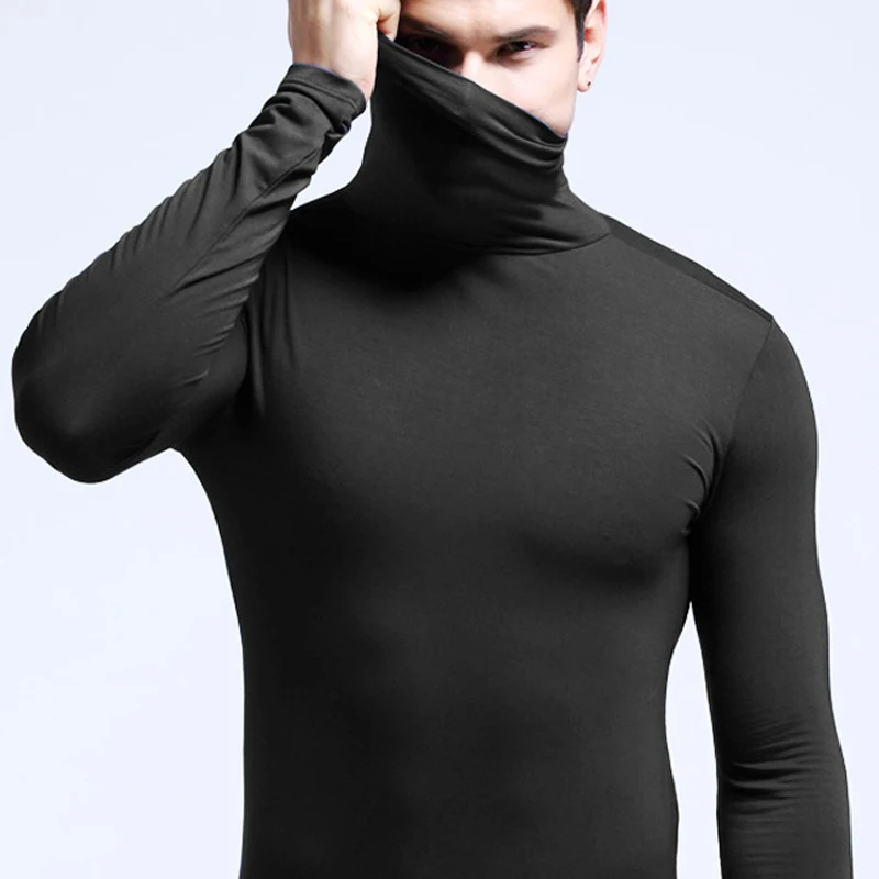 Men's Thermal Underwear Autumn Winter Solid Turtle Neck Tops High Collar Slim New Fashion Long Sleeve Fit Warm Men |