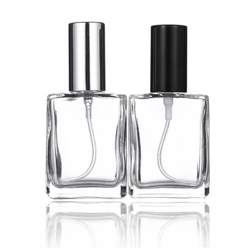 

4 Pcs 15ml Transparent Square Flat Spray Bottle Glass Empty Spray Bottle Perfume Liquid Dispenser For Makeup Skin Care (Silver L