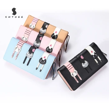 

Fashion Brand Lovely Women Cute Cartoon Cat Wallet PU Leather Long Coin Purse Female Card Holder Wallet Small Zipper