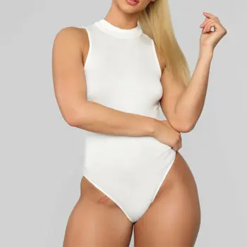 

Womens Mesh Sleeveless Bandage High Neck Bodycon Bodysuit Leotard Casual Solid Tops Jumpsuit Rompers