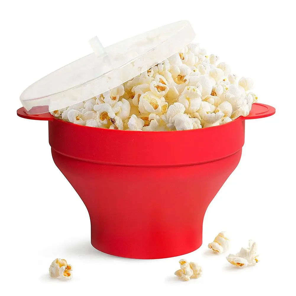 

Portable Reusable Silicone Folding Microwave Popcorn Bowl Container Kitchen Baking Tool with Cover