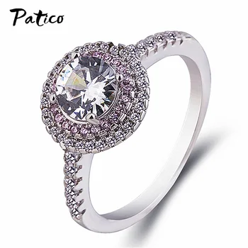 

Shine Shimmer Women 925 Sterling Silver Engagement Rings Round Full Crystal AAA Cubic Zircon Knuckle Finger Rings Jewelry Gift