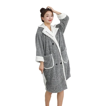 

Women Winter Warm Long Sleeve Nightgown Girls Flannel Night Dress Turn-Down Collar Double Breasted Sleepwear Loungewear Homewear